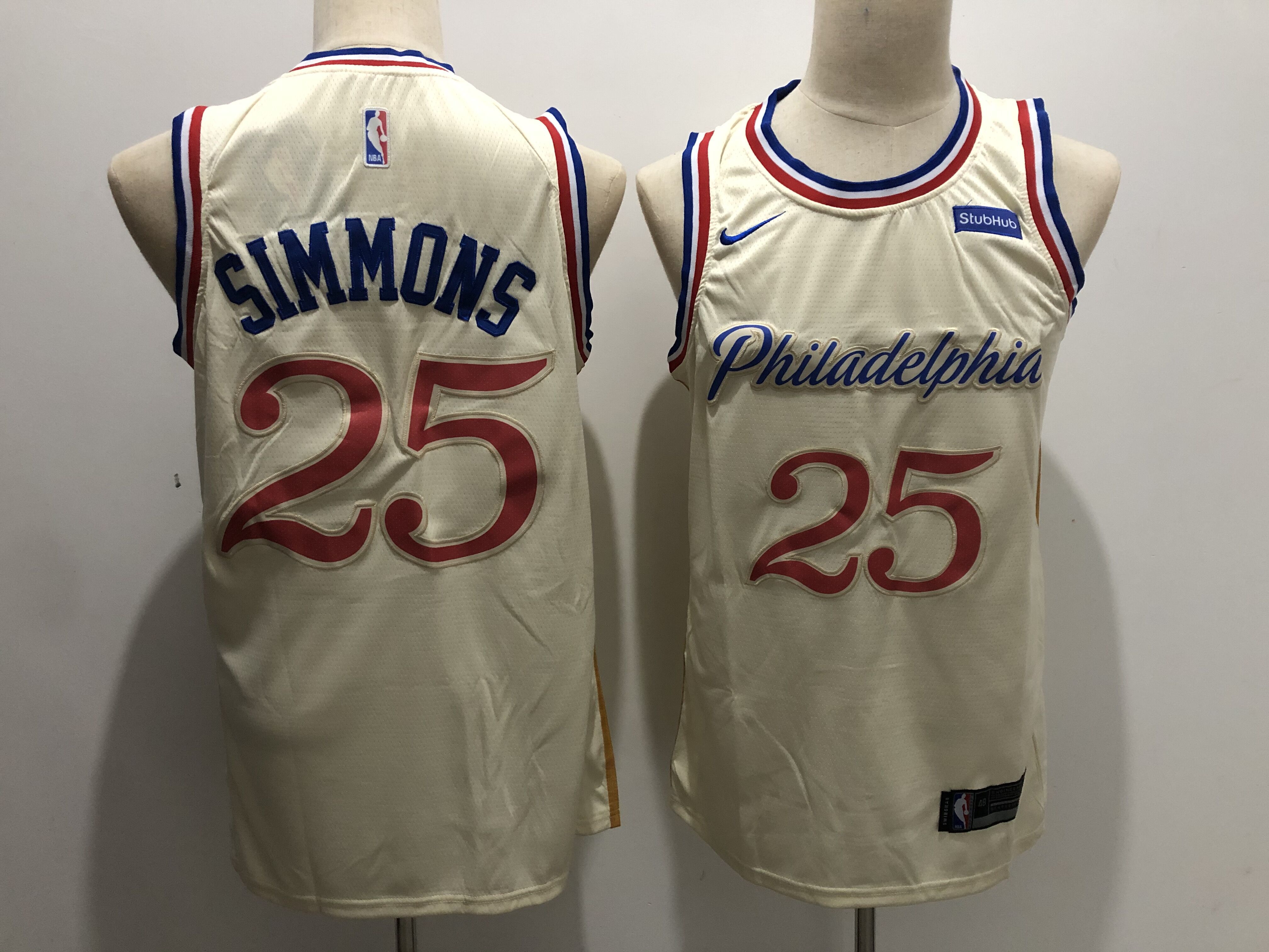 Men Philadelphia 76ers 25 Simmons Cream City Edition Nike NBA Jerseys
